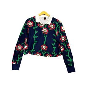 Rowing Blazers Floral Collared Cropped Rugby Knit Shirt XL Cottagecore Preppy